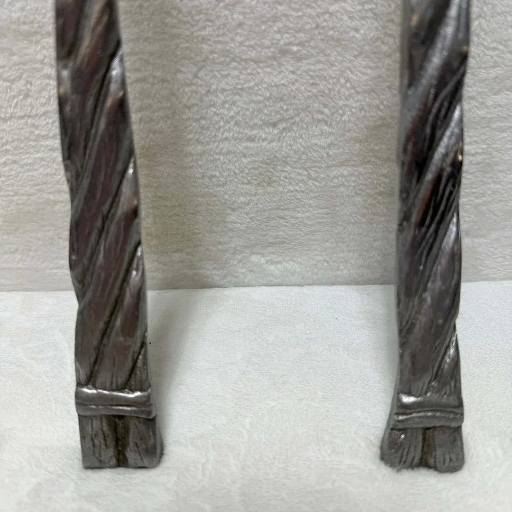 VTG Cast Metal Leaf Salad Serving Set Silver Tone Rustic Botanical Twig‎ Handle
